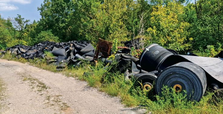 Worn-out conveyor belts can pile up at aggregate operations over the years. Photo: EZA Recycling Solutions