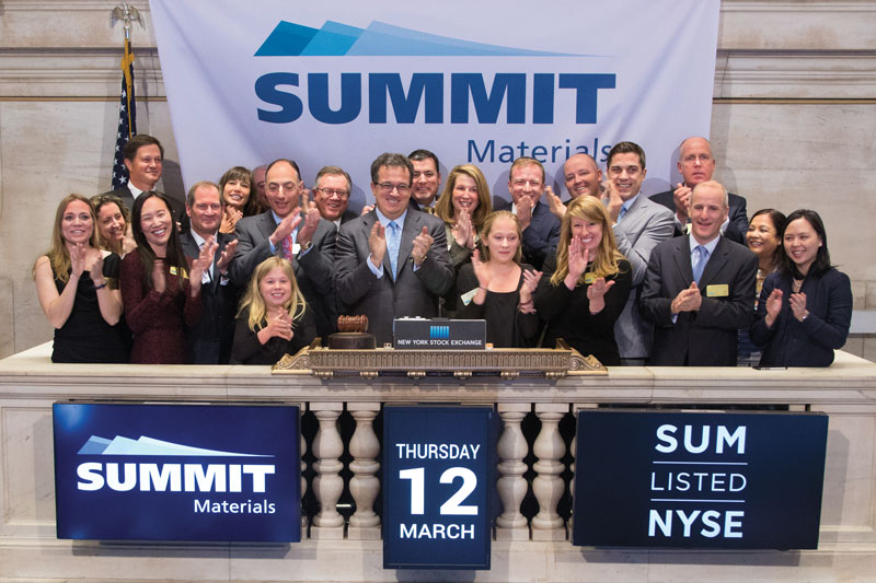 Tom Hill says one of his top memories is Summit Materials’ initial public offering at the New York Stock Exchange, where he had his wife, children and senior partners at his side. Photo: Tom Hill