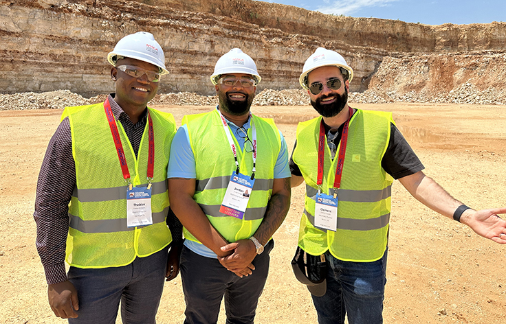 From left: Rogers Group’s Thabiso Bolebano and Machinery Partner’s Jordan Stinger and Clement Cazalot were among those to explore Vulcan Materials Co.’s 1604 Quarry during a special tour for the National Stone, Sand & Gravel Association’s Young Leaders. Photo: P&Q Staff