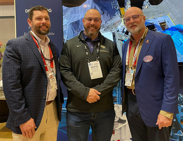 CRH’s Marty Pinter (center) joined Conn-Weld Industries’ Sean Weisiger (left) and Marvin Woodie at AGG1 this year to discuss their strategic agreement. Photo: Conn-Weld