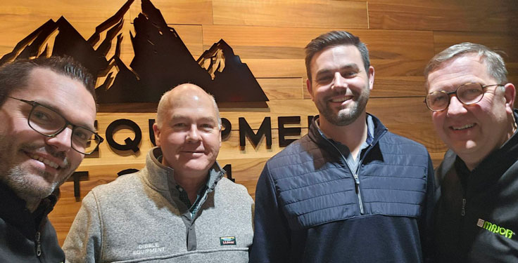 Major’s Ian Edwards (far left) and Bernard Betts (far right) had two or three meetings with Dibble Equipment’s Rod Dibble (second from left) and Matt Dibble (third from left) before Major and Dibble Equipment formalized their partnership at the start of 2024. Photo: Ian Edwards