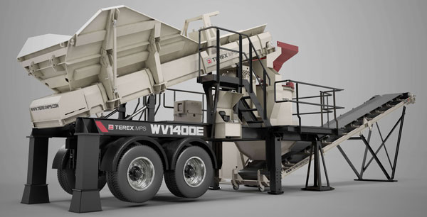 The WV1400E portable vertical shaft impact crushing plant from Terex MPS produces shaped aggregates for concrete and asphalt. Photo: Terex