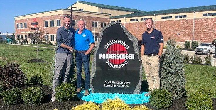 From left: Owen Smyth, sales director at Powerscreen; Alan Coulter, owner of Powerscreen Crushing & Screening; and John Mark Davidson, regional sales director at Powerscreen. Photo: Powerscreen