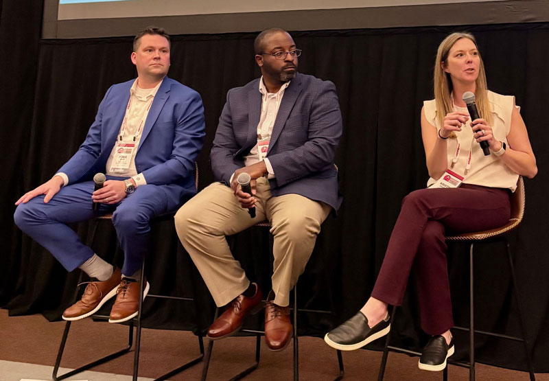 A producer panel at the 2025 Pit & Quarry Roundtable & Conference was comprised of Duff Quarry’s Ross Duff (left), Luck Stone’s Raymond Slaughter (center) and US Aggregates’ Kristin Sweeney. Photo: P&Q Staff