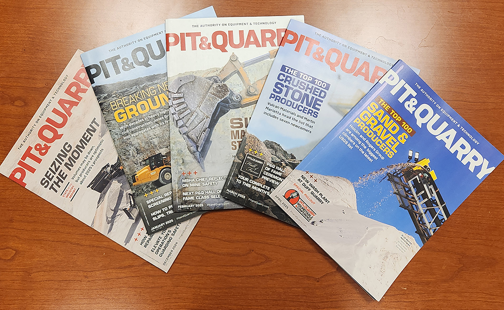 Pit & Quarry publishes a print magazine each month. The magazine is also available digitally to crushed stone, sand and gravel producers in the U.S. and Canada. Photo: P&Q Staff