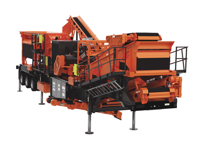 The next-generation version of Eagle Crusher’s 1200-CC portable crushing and screening plant features a redesigned return conveyor, a fully hydraulic side-discharge conveyor, a self-lowering control panel and an available onboard cross-belt permanent magnet. Photo: Eagle Crusher Co.