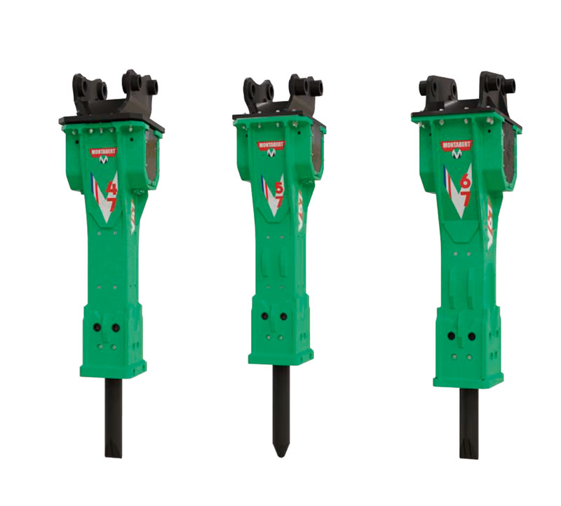 The latest line of variable-speed hydraulic breakers from Montabert is designed with features that excel in harsh environments. Photo: Montabert