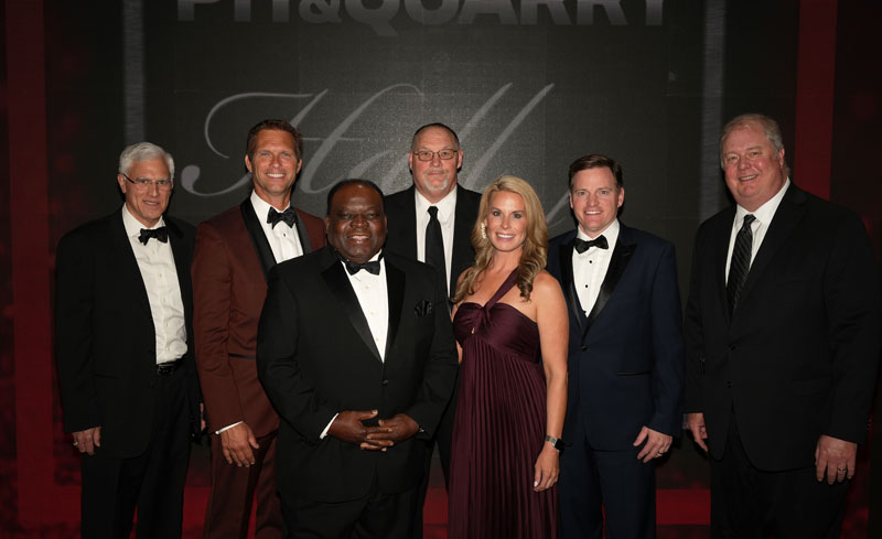 From left: Several of the industry’s state association leaders were present, including Jay Stem, Doug Needham, Calvin Lee, Rob Lanham, Jessica Palmer, Nick Rodgers and Randy Olson. Photo: Pit & Quarry