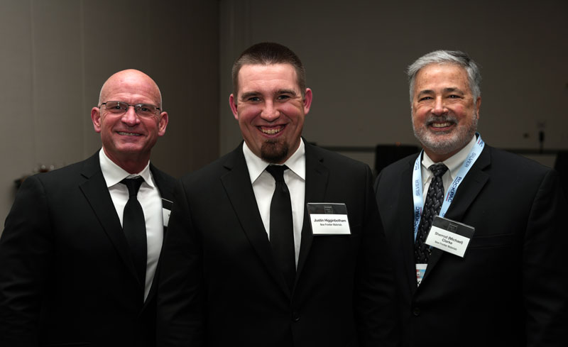 Paul Robinson (left), Justin Higginbotham (center) and Mike Clarke, representing New Frontier Materials. Photo: Pit & Quarry