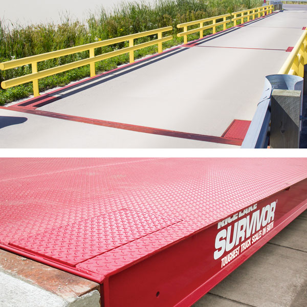 A weighbridge is a large concrete or steel deck that trucks directly drive over. Photo: Rice Lake Weighing Systems