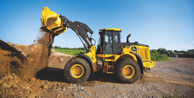 John Deere's next-generation 524, 544 and 624 P-Tier wheel loaders can now be outfitted with the company's SmartDetect technology. Photo: John Deere