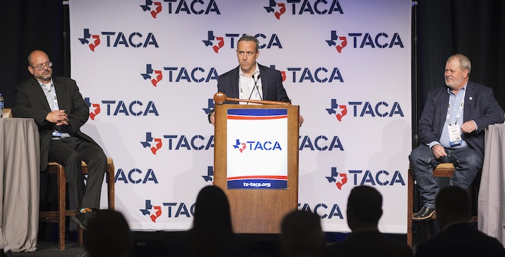 From left: TACA chairman Rich Szecsy, outgoing TACA chairman Juan Castillo and vice chair Matt Arnold offered remarks during TACA's Annual Meeting this year. Photo: TACA