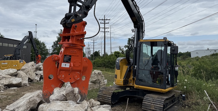 NPK's X-7AFR concrete crusher was one of several attachments on display at the company's Demo Days event. Photo: P&Q Staff