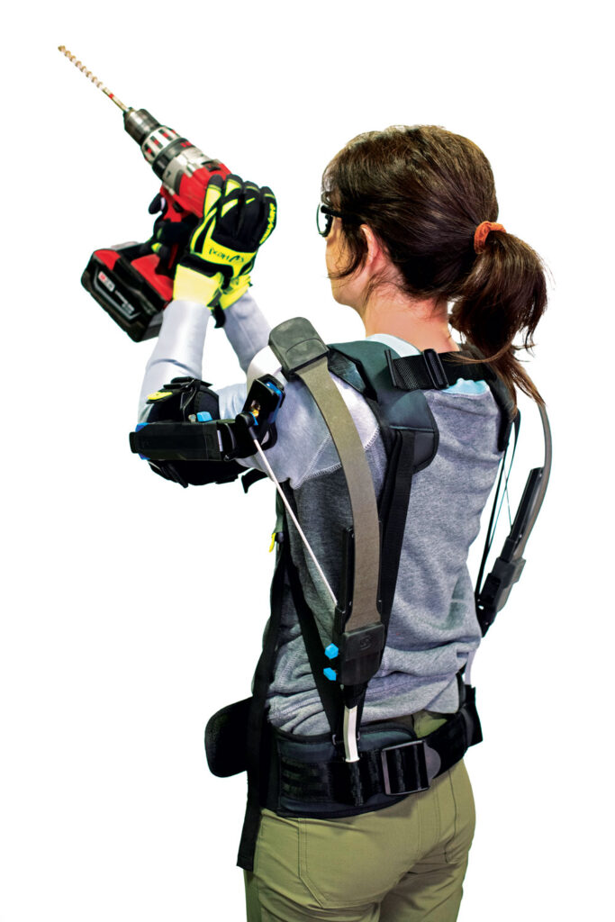 The wearable Skelex 
360-XFR shown here is just one example of an industrial exoskeleton. (Photo: NIOSH)