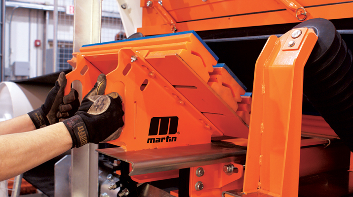 Impact cradles alleviate belt damage by absorbing the forces from material landing on the belt. Photo: Martin Engineering