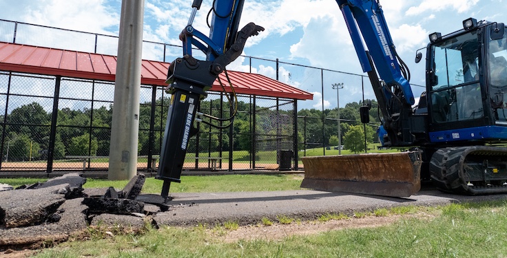 Blue Diamond's new line of hydraulic breakers includes 12 models that are compatible with excavators, mini-skids, skid steers and compact track loaders. Photo: Blue Diamond