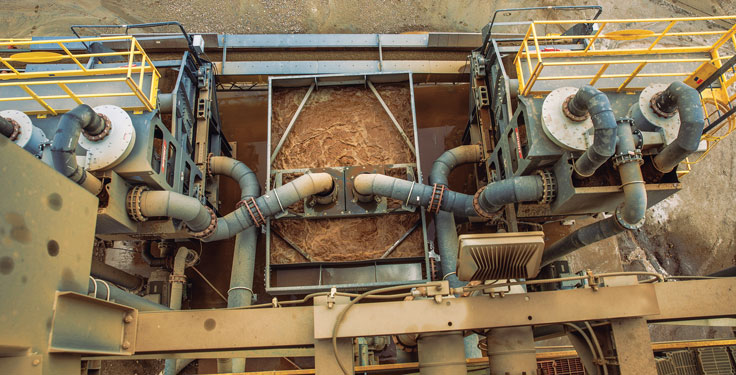 A vortex finder sits at the top of a cyclone, controlling feed pressure while developing an air core that enables separation by pulling out fines and water. Photo: Superior Industries