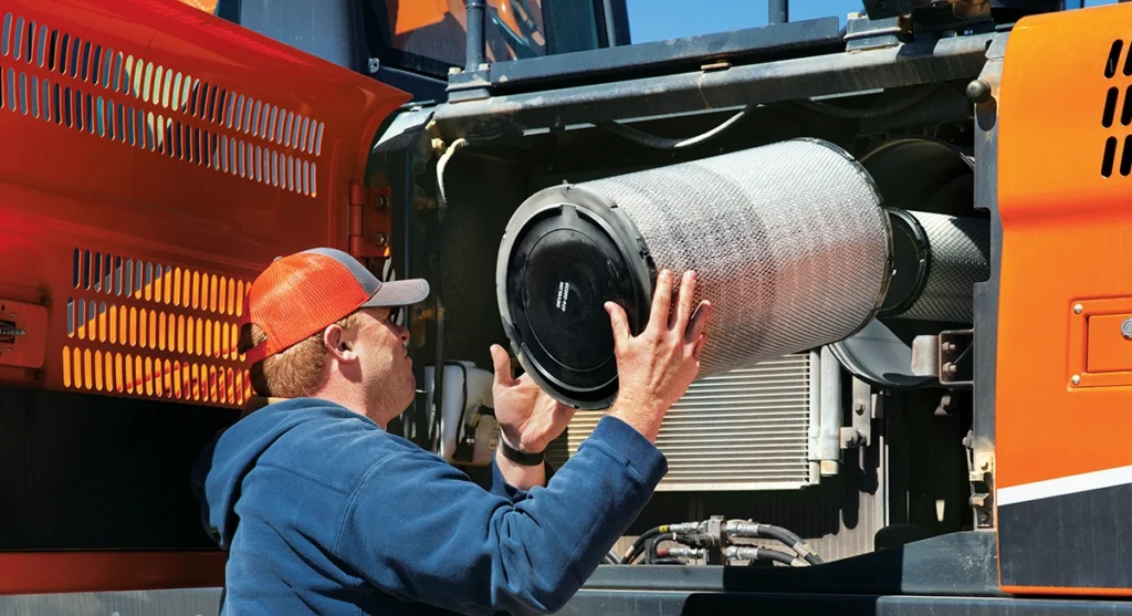 Dust is common at quarries, posing a risk of buildup that can impair the performance of excavators and their internal components and systems. (Photo: Develon)
