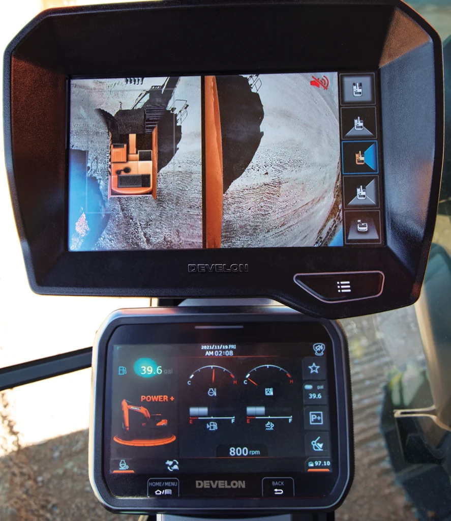 Operators should be familiar with safety features like around-view monitor camera systems if a machine is equipped with them. (Photo: Develon)