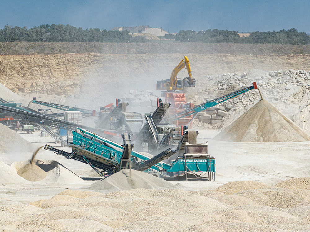 A mix of equipment from Eagle Crusher, Cedarapids and Powerscreen anchors the main production area at McCar Companies’ operation in Georgetown, Texas. Photo: Molson Group