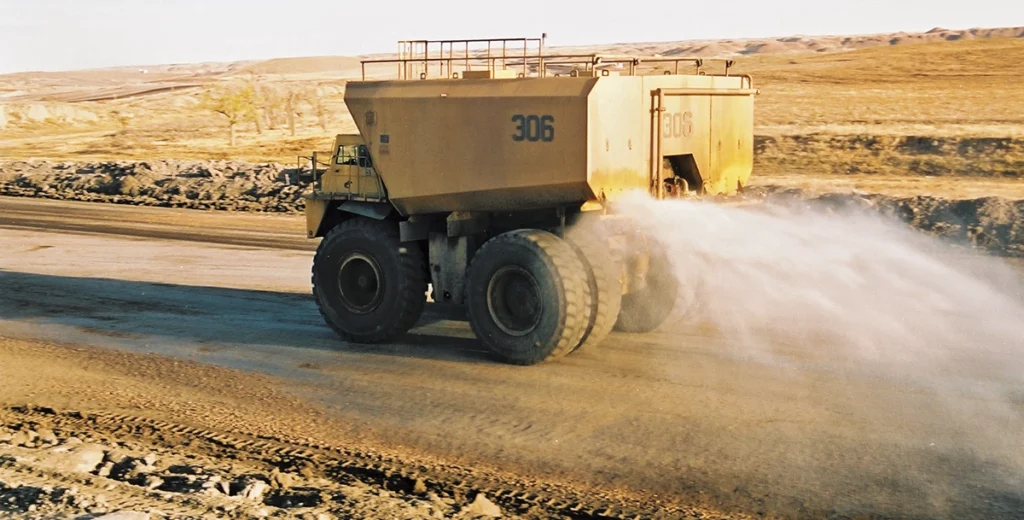 Photo of a water truck helping to control dust