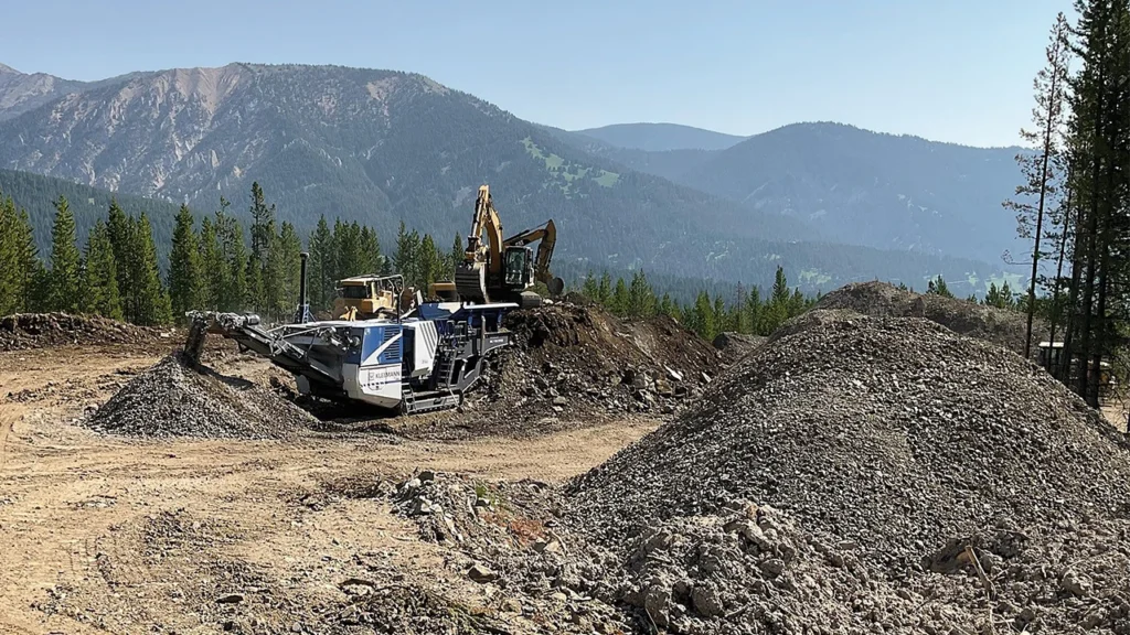 Ridgeline Excavation company using Kleemann MOBICAT MC 110i EVO2 mobile jaw crusher in Big Sky, Montana