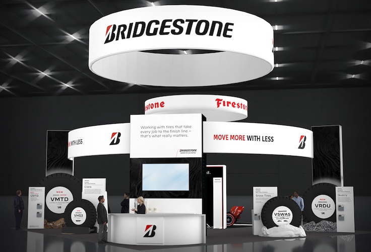 Bridgestone will debut three tires at ConExpo-Con/Agg 2026: the Bridgestone MasterCore V-Steel M-Traction Deep, the Bridgestone V-Steel Rock Deep Ultra and the Firestone Multi Block T. (Photo: Bridgestone)