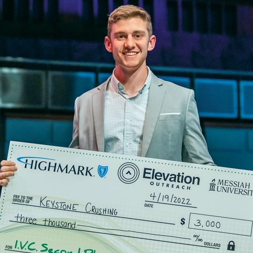 In 2022, Zac Barbato took second place in Messiah University’s Impact Venture Challenge, in which he delivered a “Shark Tank”-style pitch for his company, Keystone Crushing. (Photo: P&Q Staff)