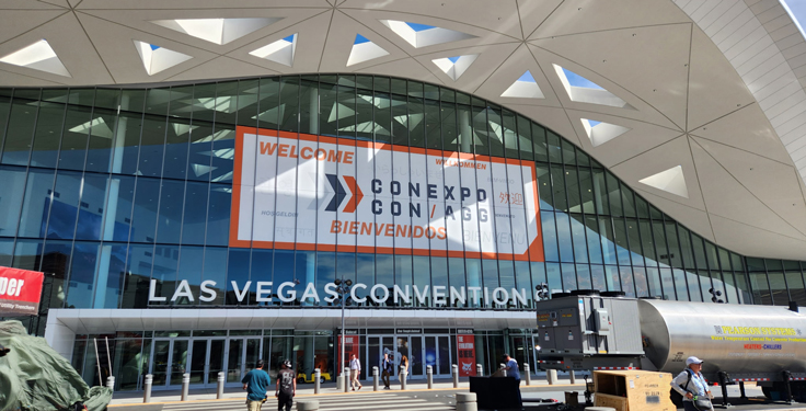 The final touches to ConExpo-Con/Agg were coming together Monday afternoon outside the new-look Las Vegas Convention Center. (Photo: P&Q Staff)