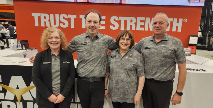 Eagle Crusher has its biggest ConExpo-Con/Agg booth yet this year. Pictured here from Eagle crusher are (from left) Lisa Strickland, Daniel Friedman, Susanne Cobey and Mike Tinkey. (Photo: P&Q Staff)