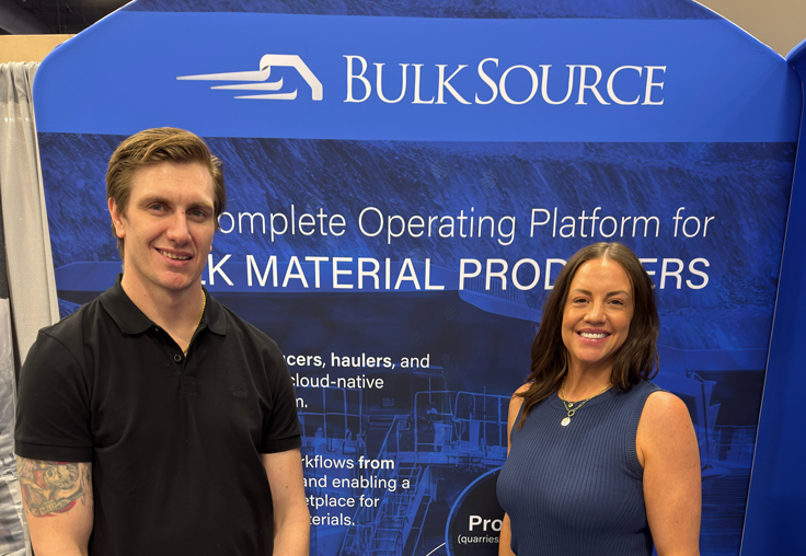 Harrison Fulford, left, and Lisa Burchfield manned the BulkSource booth near the end of the second day of ConExpo-Con/Agg. (Photo: P&Q Staff)