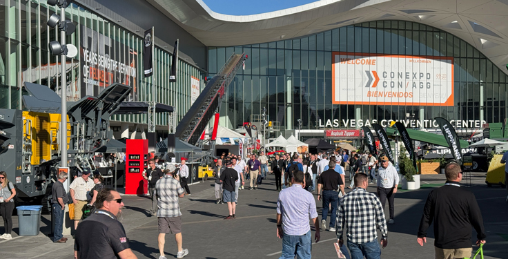 Attendees make their way through the Silver Lot near the end of the first day of ConExpo-Con/Agg 2026. (Photo: P&Q Staff)
