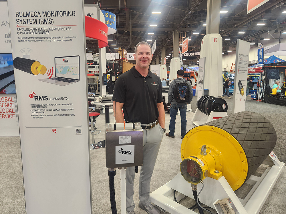 Sales manager Zach Laymon shared insights about the Rulmeca Monitoring System at ConExpo-Con/Agg. (Photo: P&Q Staff)