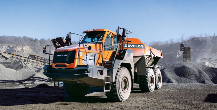 Benevento Companies tasks its articulated haulers with everything from developing new quarry benches to moving raw feed to plants. (Photo: Develon)