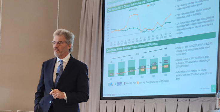 FMI Capital Advisors managing director George Reddin set the scene ahead of the Roundtable's breakout discussions, delivering a construction materials market outlook. (Photo: P&Q Staff)