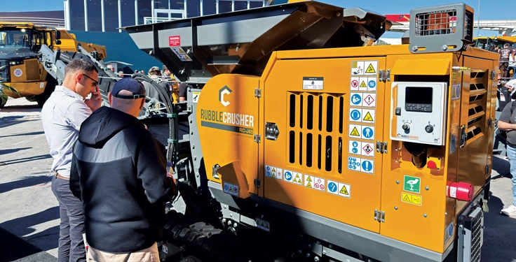 The RC-J65 tracked jaw crusher was one of two pieces RubbleCrusher displayed at the show. (Photo: P&Q Staff)